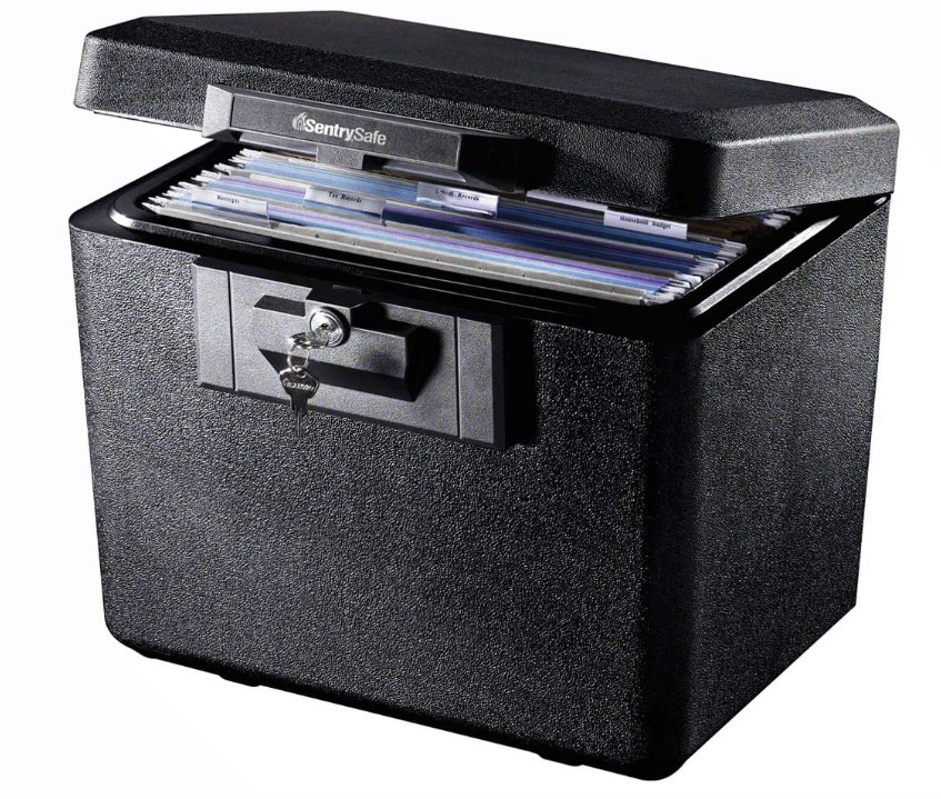 Black Fireproof Document Box with Key Lock, Safe Secures Files and Documents1170