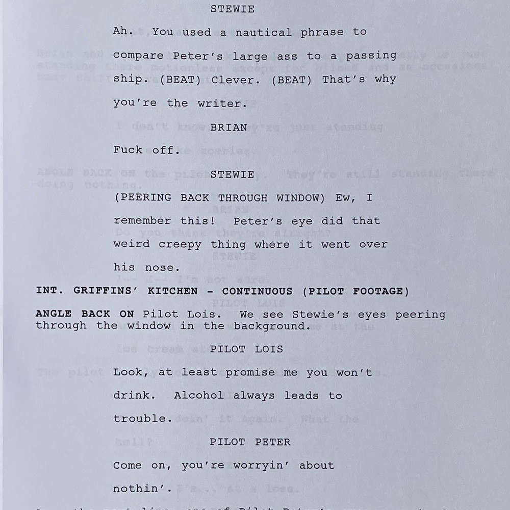 Family Guy Seth Green Chris Griffin 2010 Back to the Pilot Table Draft Script