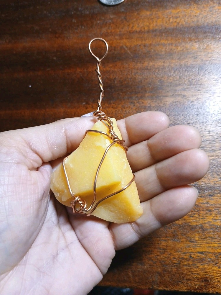 Copper wire wrapped Orange Calcite