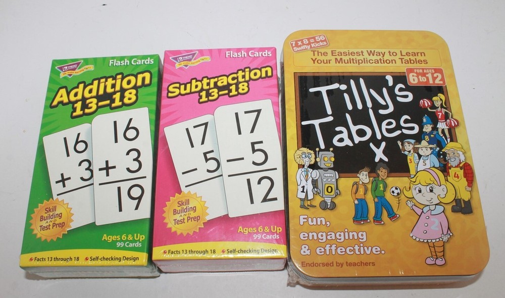 Flash Cards Bundle x3 Math Sets Addition/Subtraction/Multiplication Age 6+