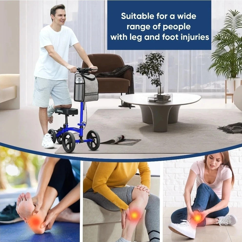 COSYWILL Steerable Knee Scooter Walker Foldable Blue Color