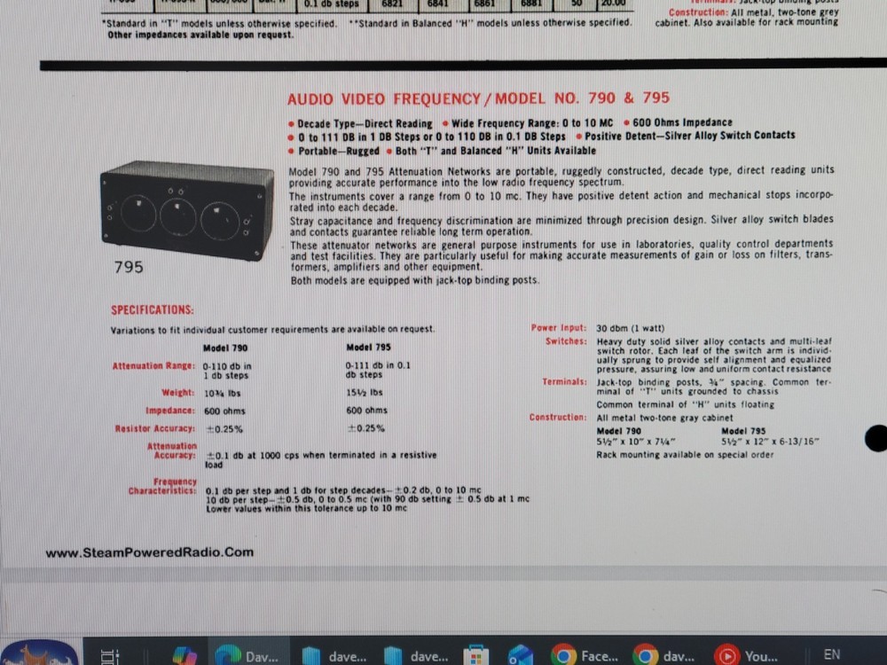 Daven Attenuation Network 600 ohm VH795G