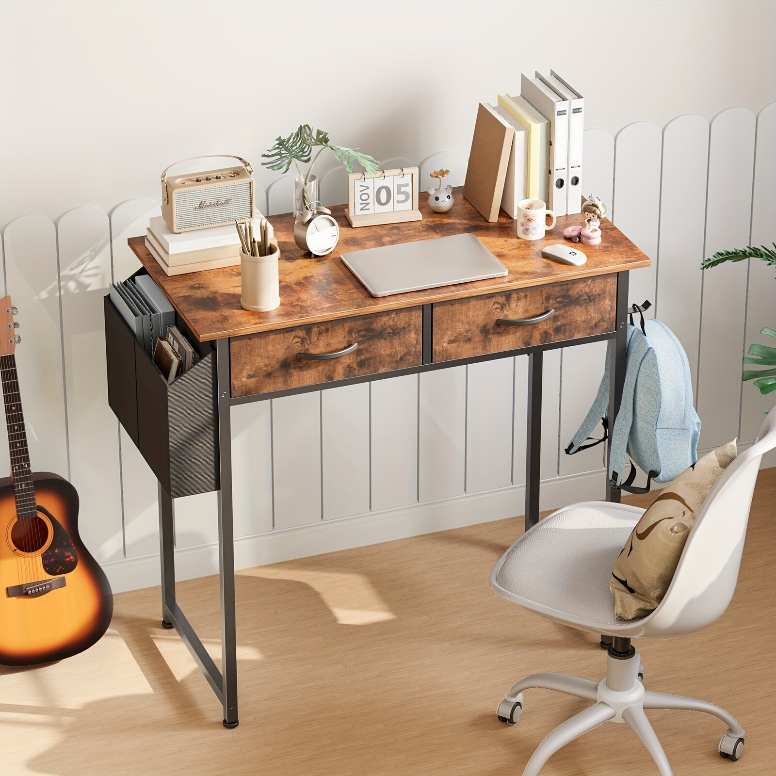 32/48-inch Computer Desk With 2 Fabric Drawers Storage, Keyboard Tray Included