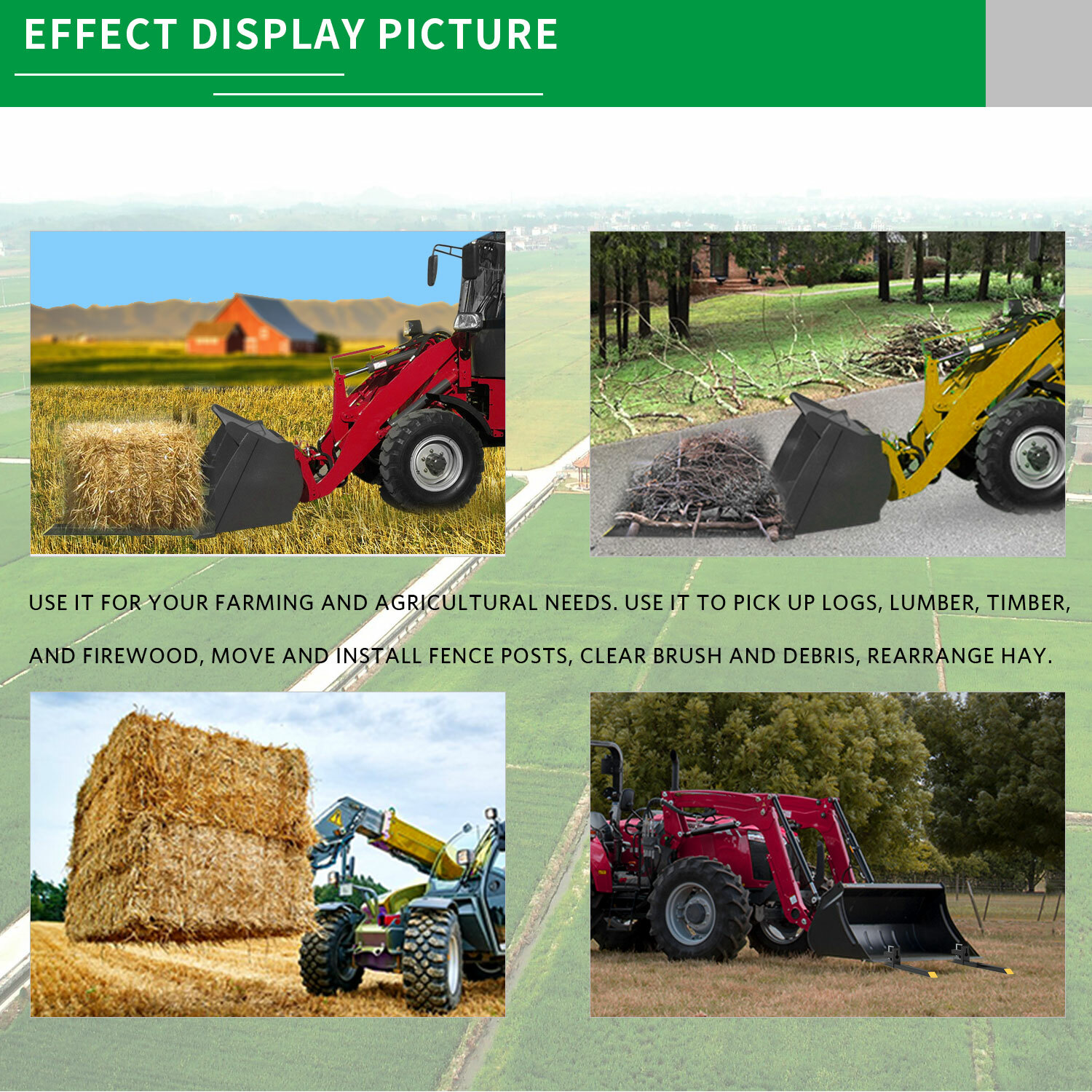 2000lb 4000lb Tractor Pallet Fork Bucket Clamp on Skid Steer Loader 43'' 60''