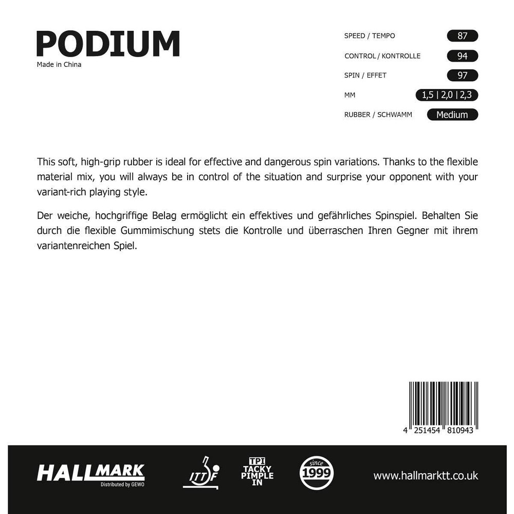 Hallmark Podium rubber