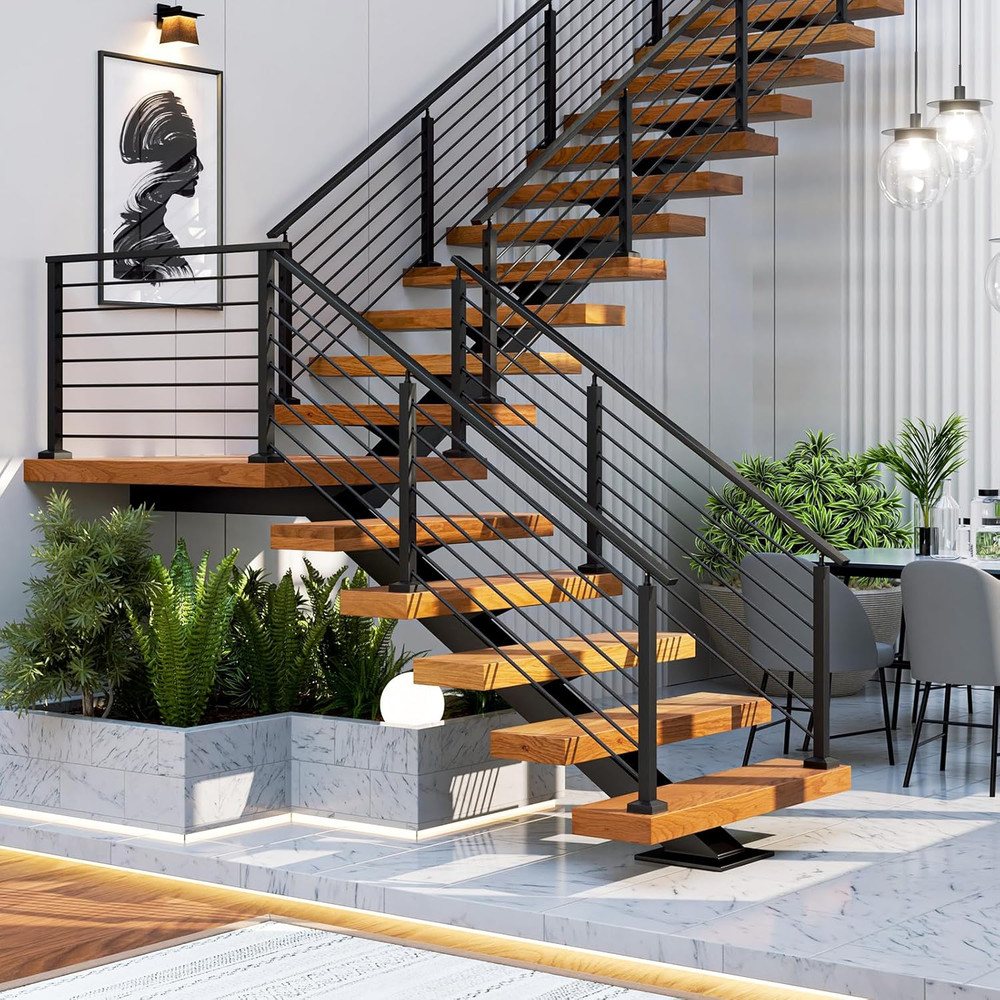 35" Horizontal Aluminum Deck Railing Post - Black Textured Finish