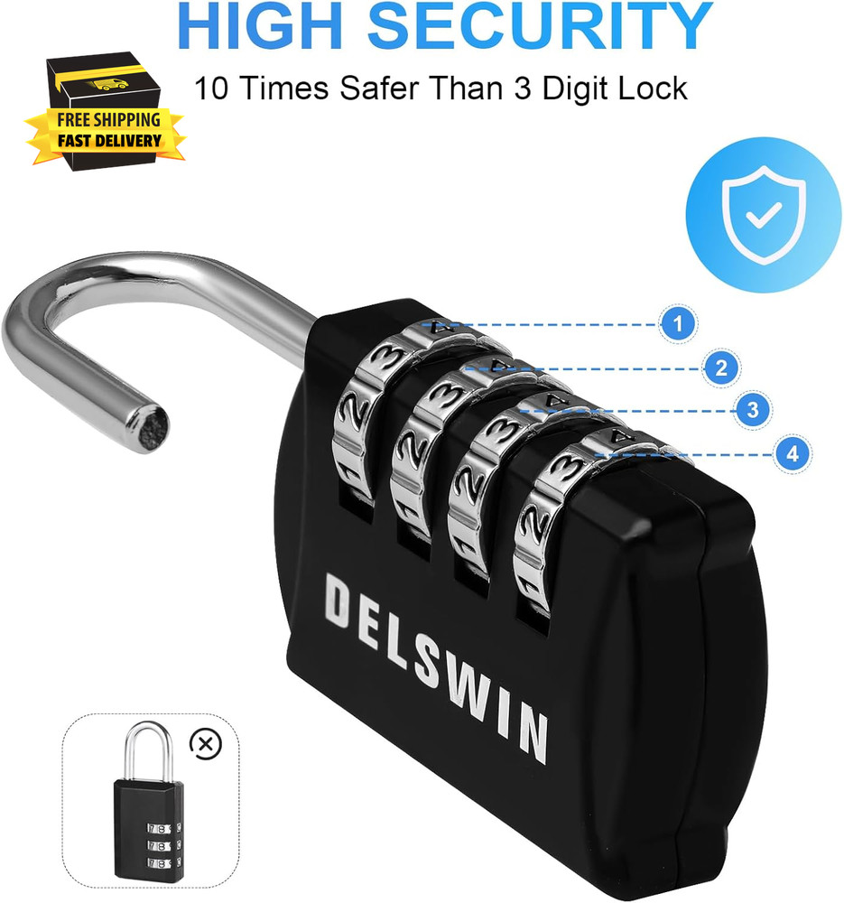 Small Combination Lock for Locker, 4-Digit Mini Combo Lock for Backpack and Lugg