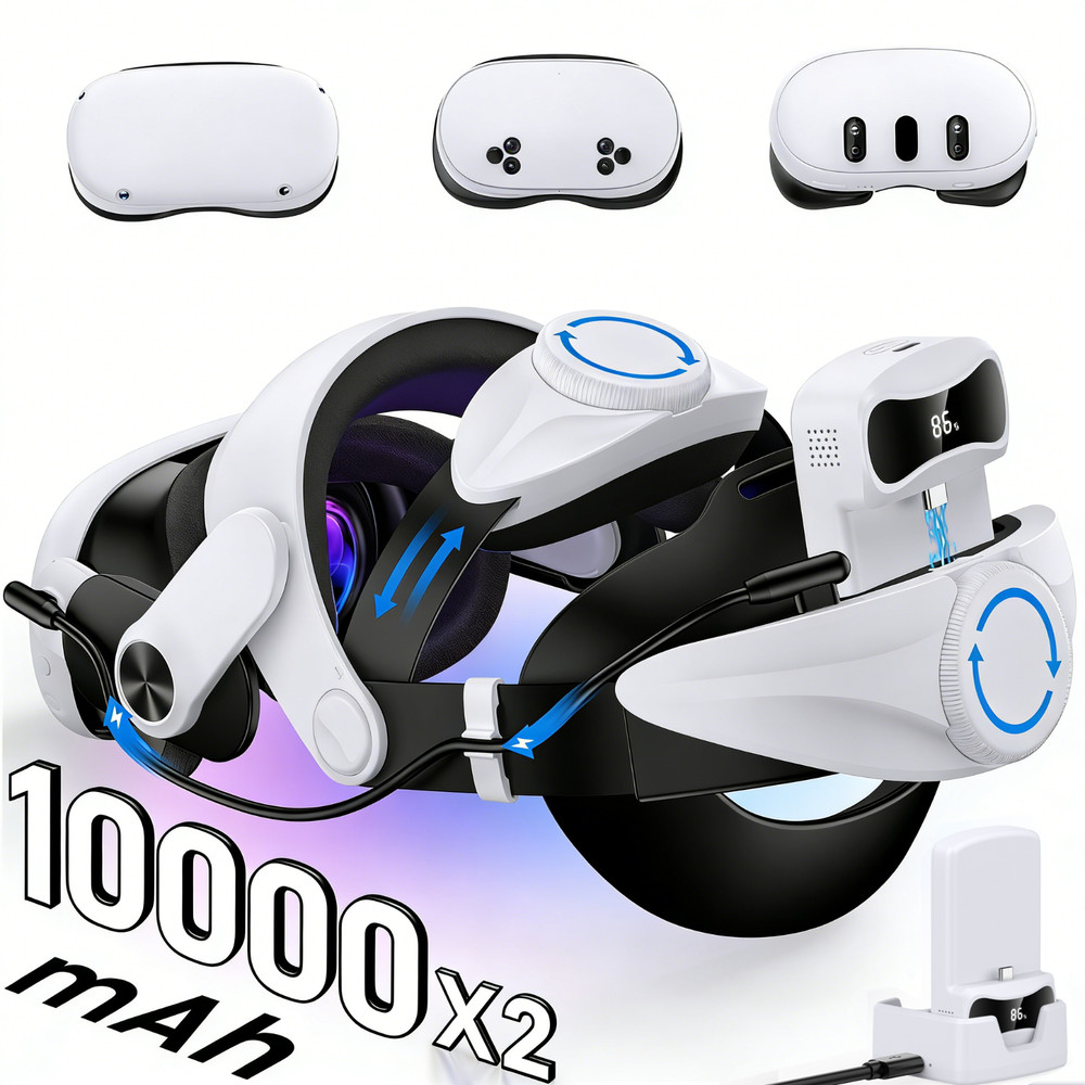 For Meta Quest 3s/3/2 Head Strap VR Headset w/2*10000mAh Battery+Charging Dock