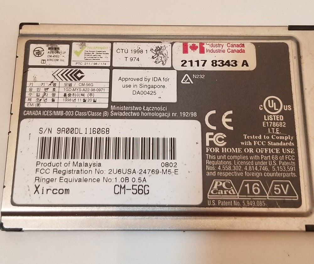 Xircom Credit Card Modem 56. CM-56G