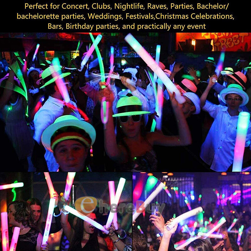 24~120PCS LED DJ Flashing Glow Stick Wands Rally Rave Light Up Foam Sticks