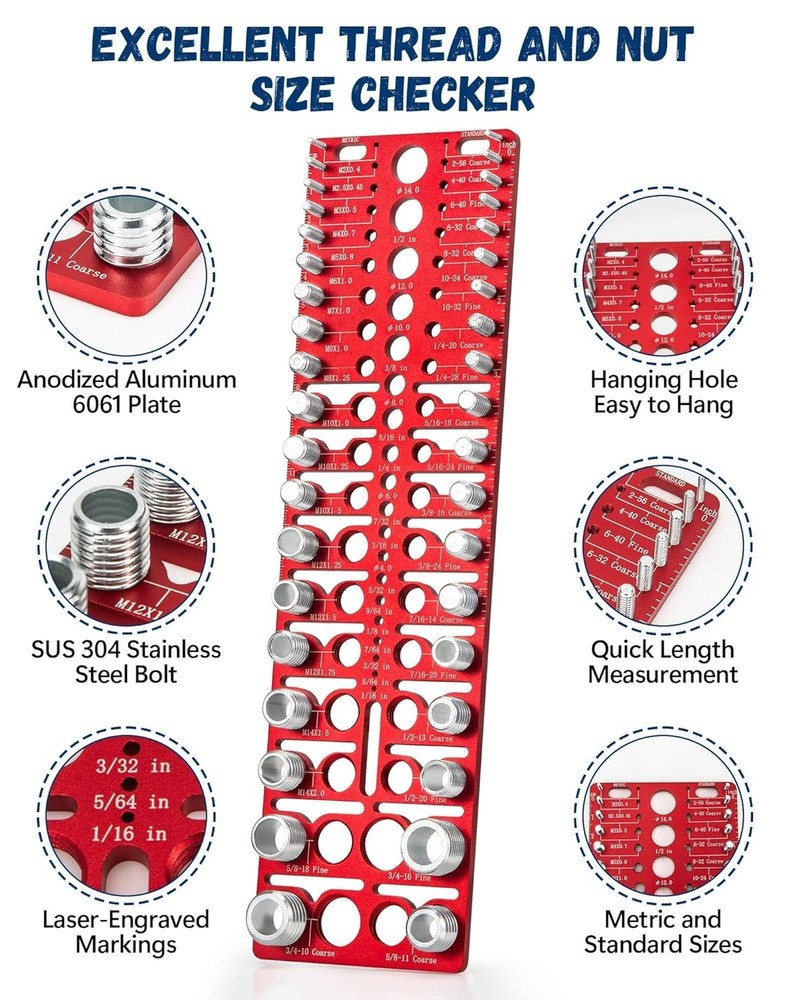 57 Nut & Bolt Thread Checker Standard Metric Identifier Gauge & Drill Bit Sizes