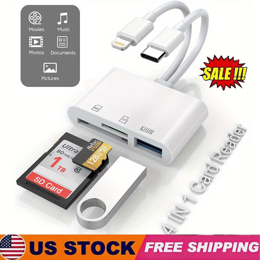 🔥4-in-1 USB3.0 SD/TF Card Reader for iPhone/iPad/Android OTG Adapter plug&play~