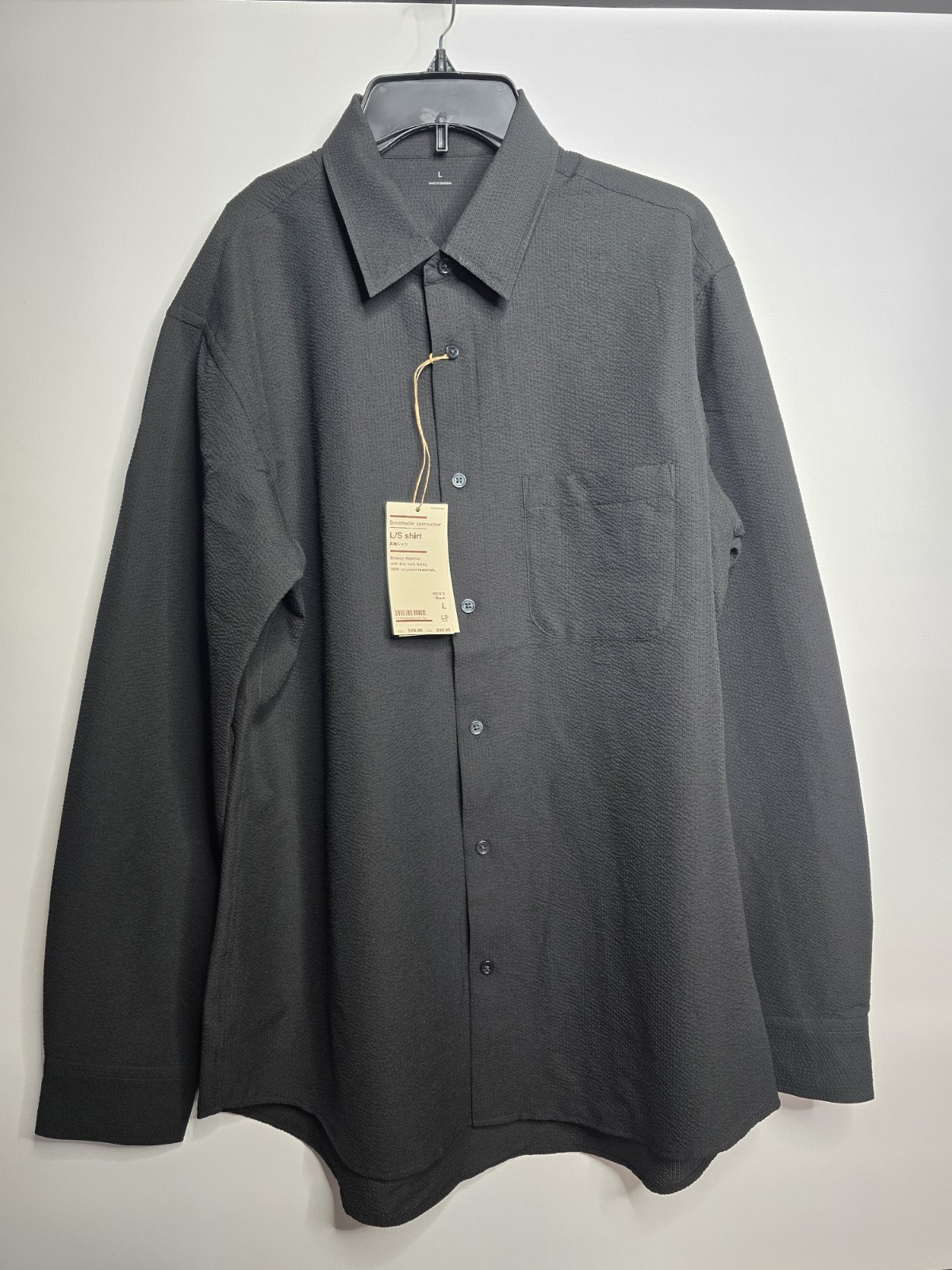 Muji Large Long Sleeve Button Down Seersucker Shirt New