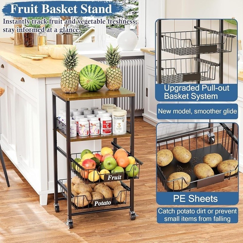 Industrial Rolling Cart W/ Pull-Out Drawers Kitchen Organizer Utility Storage US