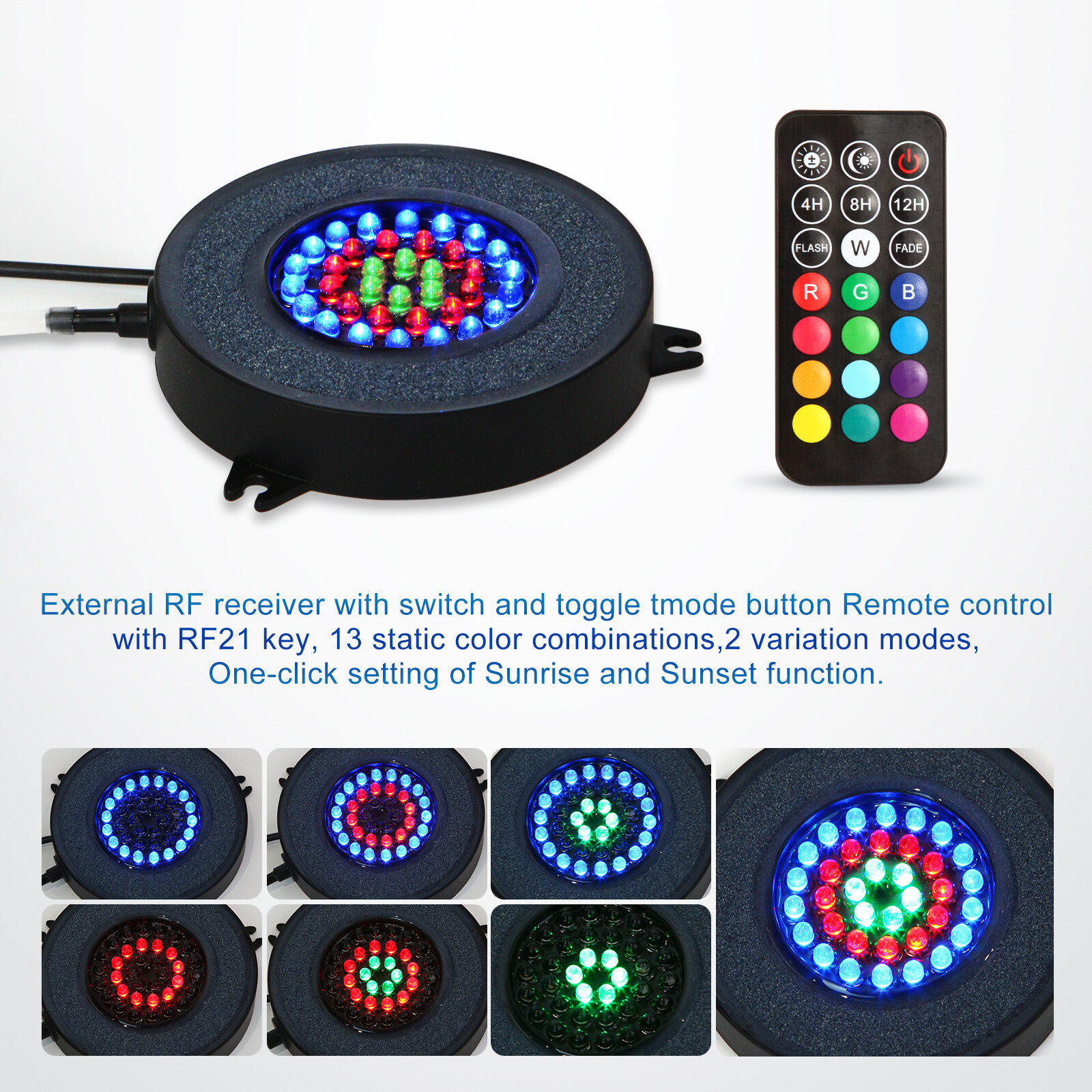 Air Stone Disk Aquarium Bubble LED Light 13 Color Changing Fish Tank Lights Lamp