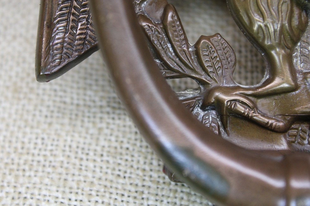 Old Door Knocker Eagle & Wreath Solid Brass Vintage 1900’s Beautiful Details!