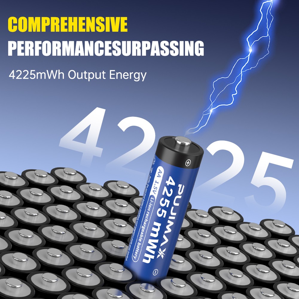 NEW 4 PCS PUJIMAX 4255mWh 1.5V AA Rechargeable Li-ion Batteries with Charing Box