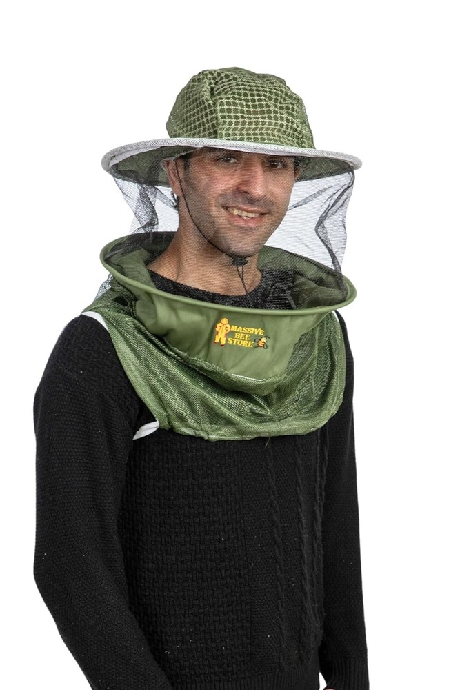 Three Layer Ventilated Beekeeping Veil in Round (Olive Green, 3-Layer Hat)