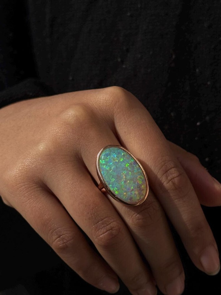 Rainbow Fire Opal Cocktail 925 Sterling Silver Ring Gift For Her