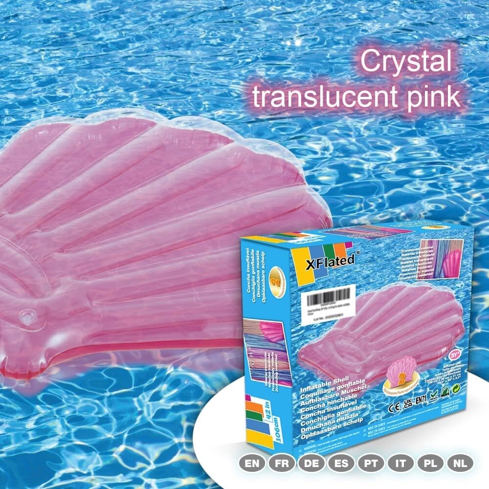 Seashell Pool Float 2 Pack, Summer Fun Inflatable Seashell Float for Kids, Pink