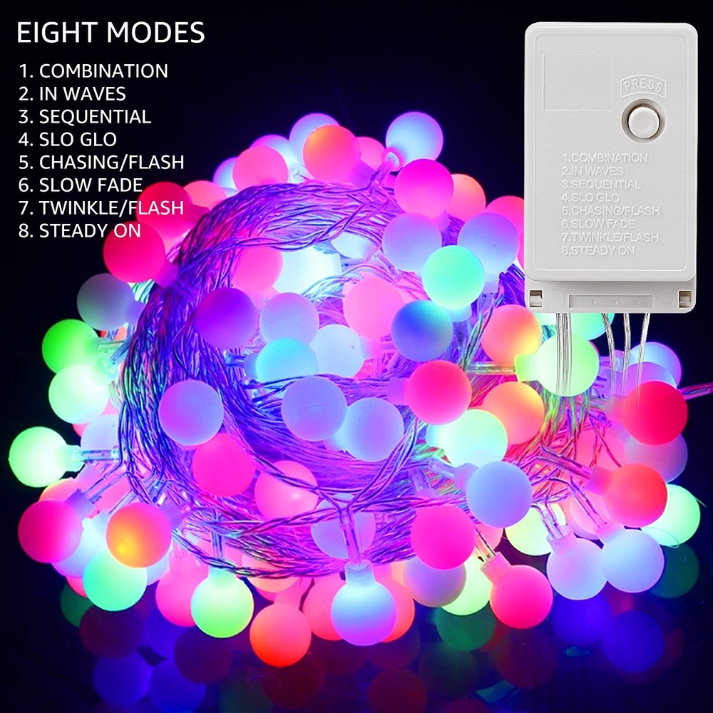 LED 100 LEDs Globe String Lights Waterproof Outdoor String Lights Extendable