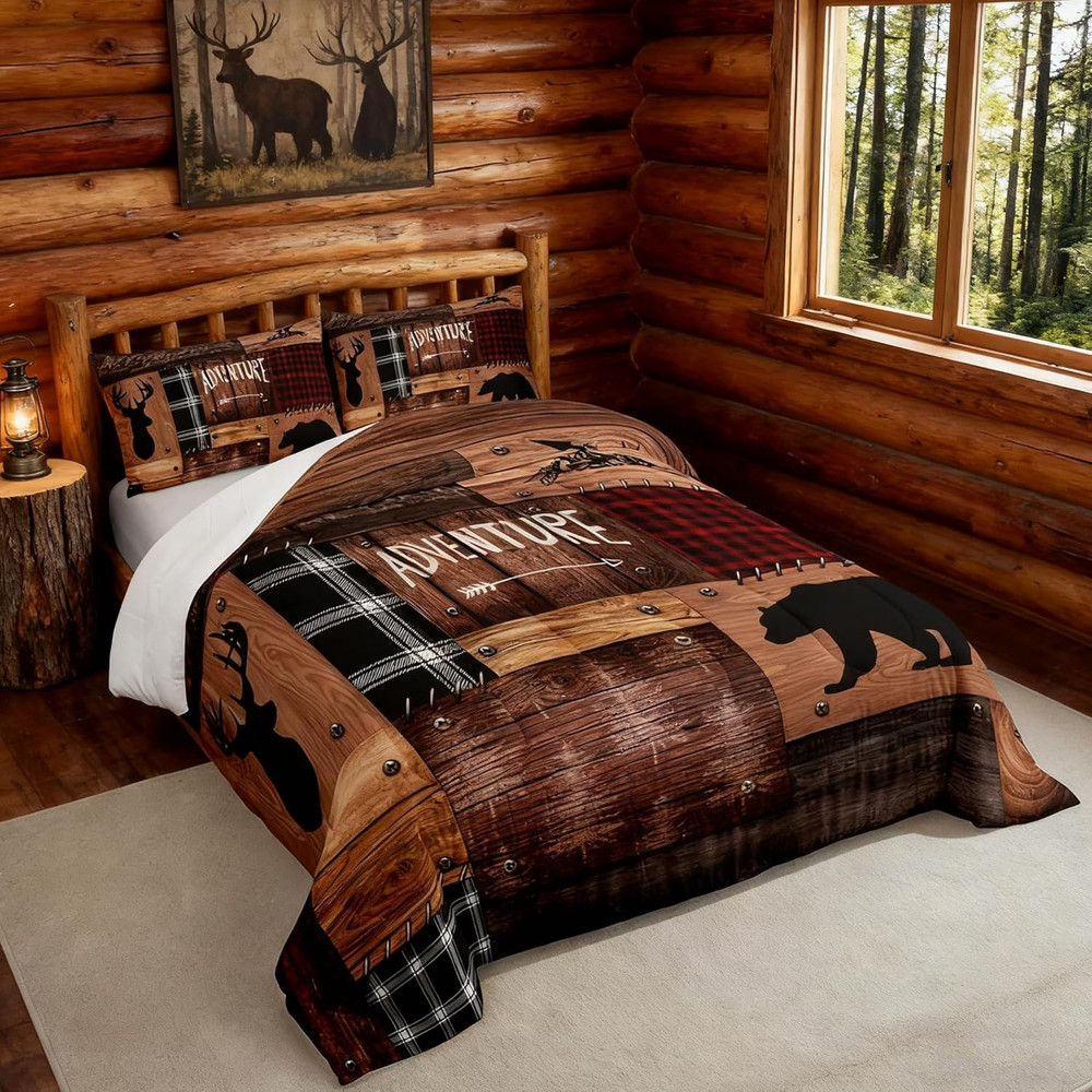 Cabin Bedding Sets Queen Size,Rustic Farmhouse Bedding Comforter Sets,Caming or