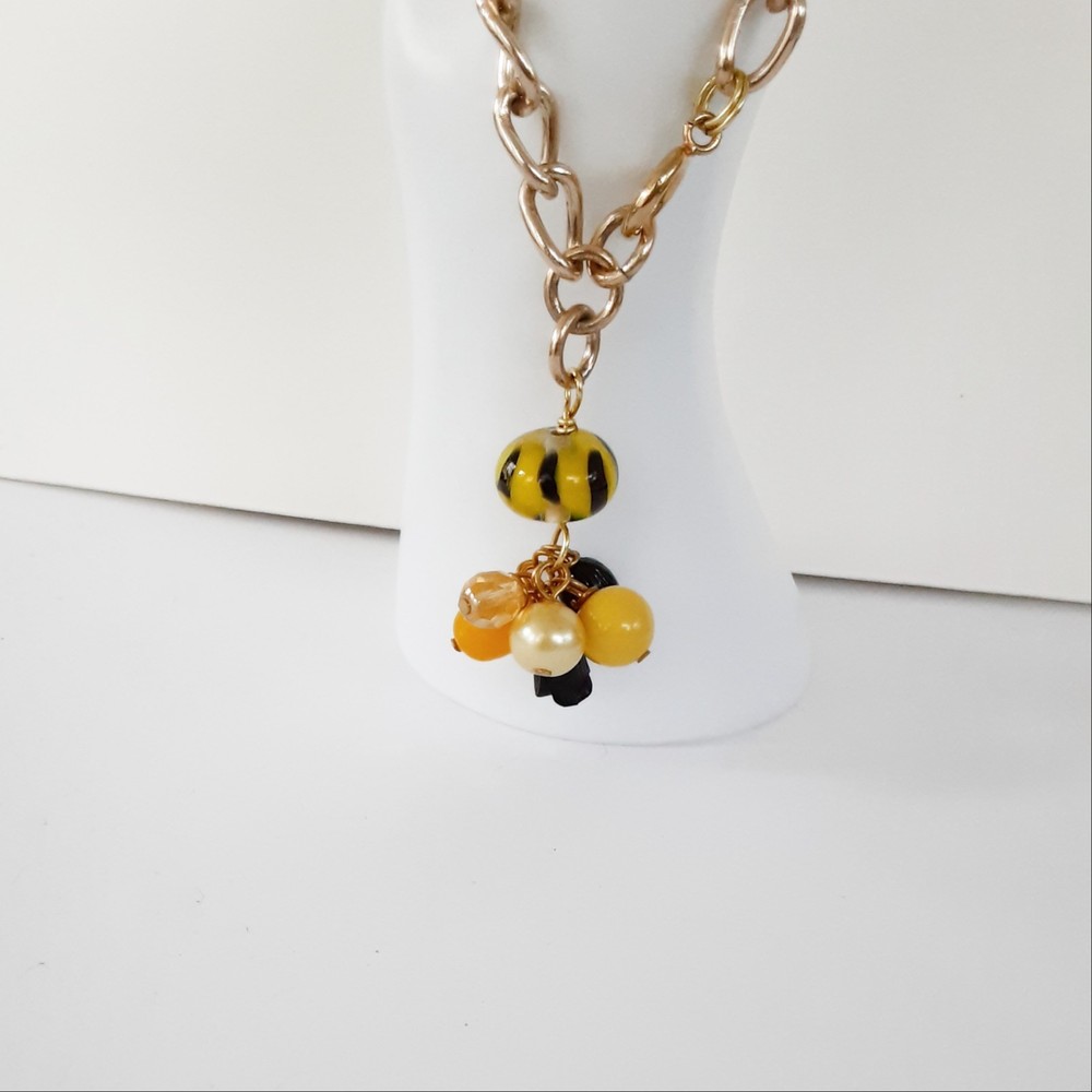 Bracelet handmade lampwork dangle black yellow size 6.7