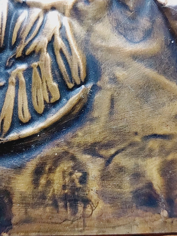 Vintage 1960's Hammered Copper Repousee Folk Art Signed Rustic Eagle Branch