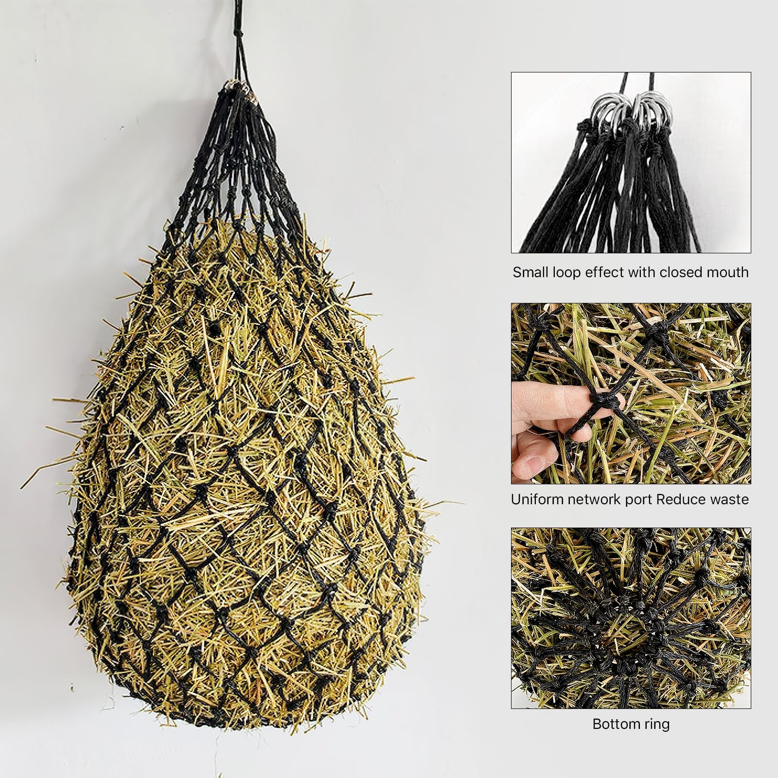 40" Hay Net Nylon Rope for Horses Goat Sheep Hanging Slow Feed Hay Bag 2 pcs