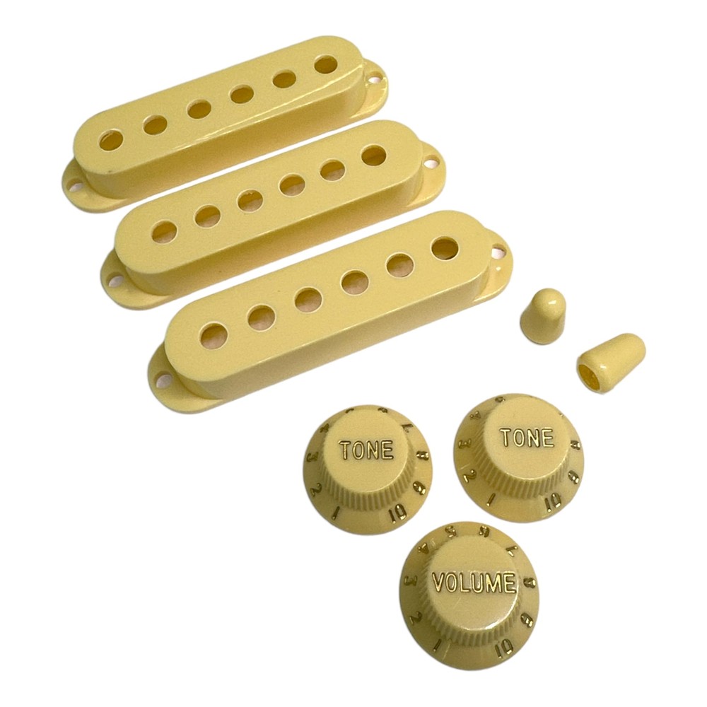 AxLabs Strat Pickup Covers Set Modern Spacing, Cream w/ Gold Lettering