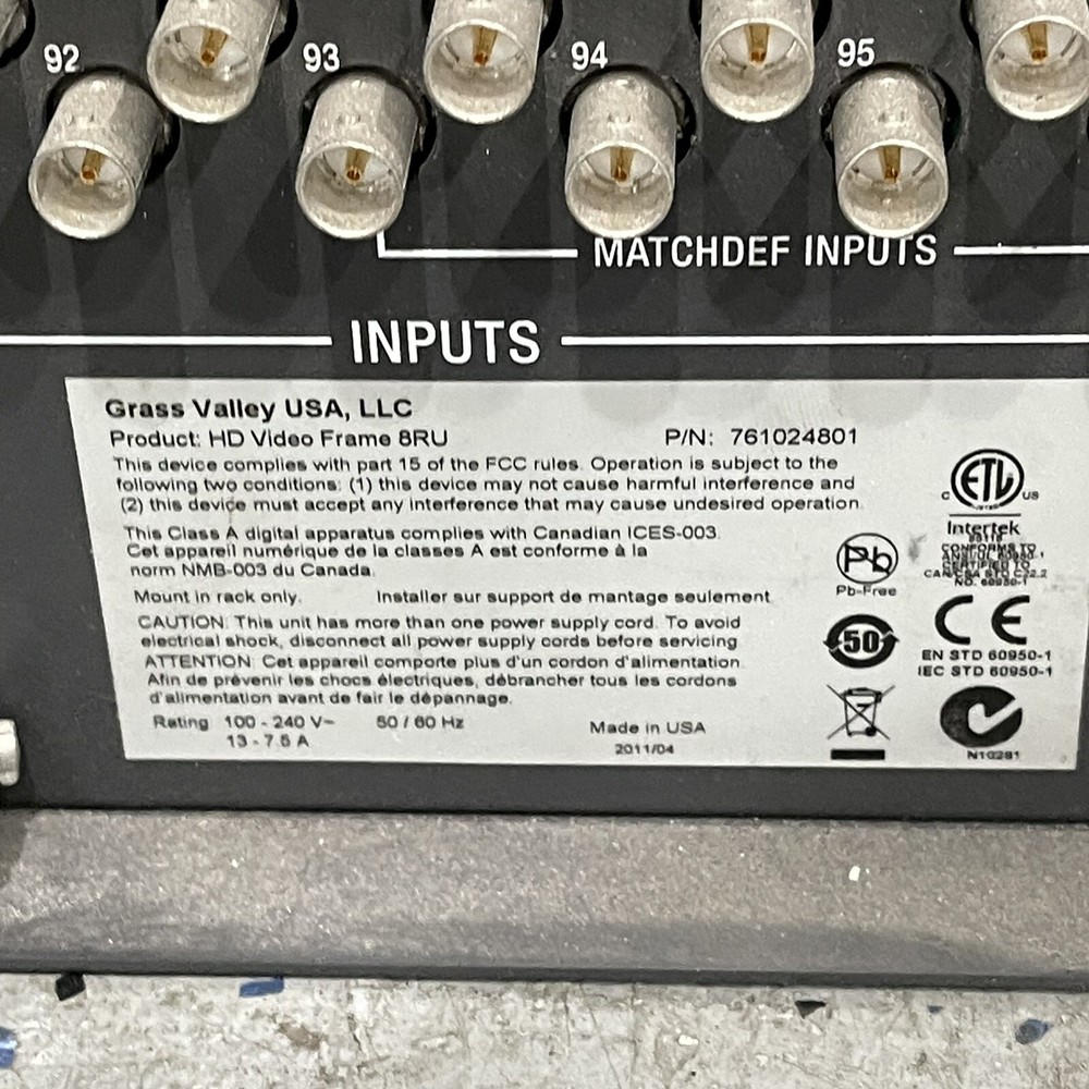 Grass Valley Kayak HD Digital Switch Video Frame