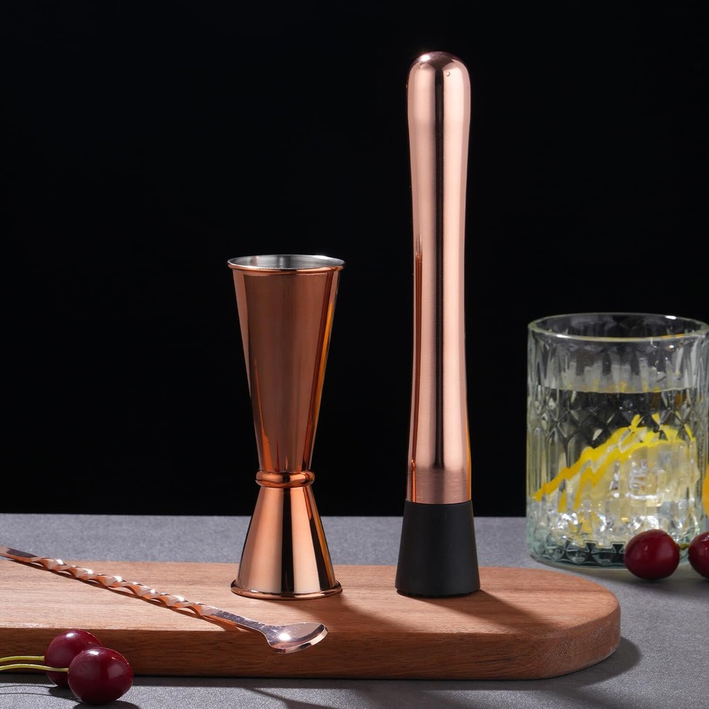 3pcs Rosegold Muddler Set Cocktail Muddler Jigger Bar Spoon Bartender Tools