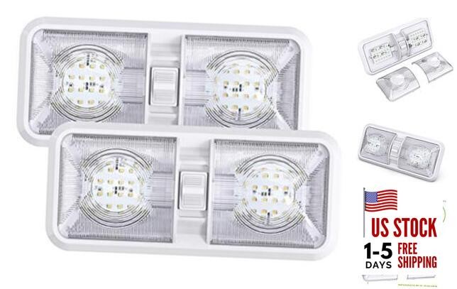 2 Pack RV LED Ceiling Double Dome Light Fixture with ON/Off Switch Interior