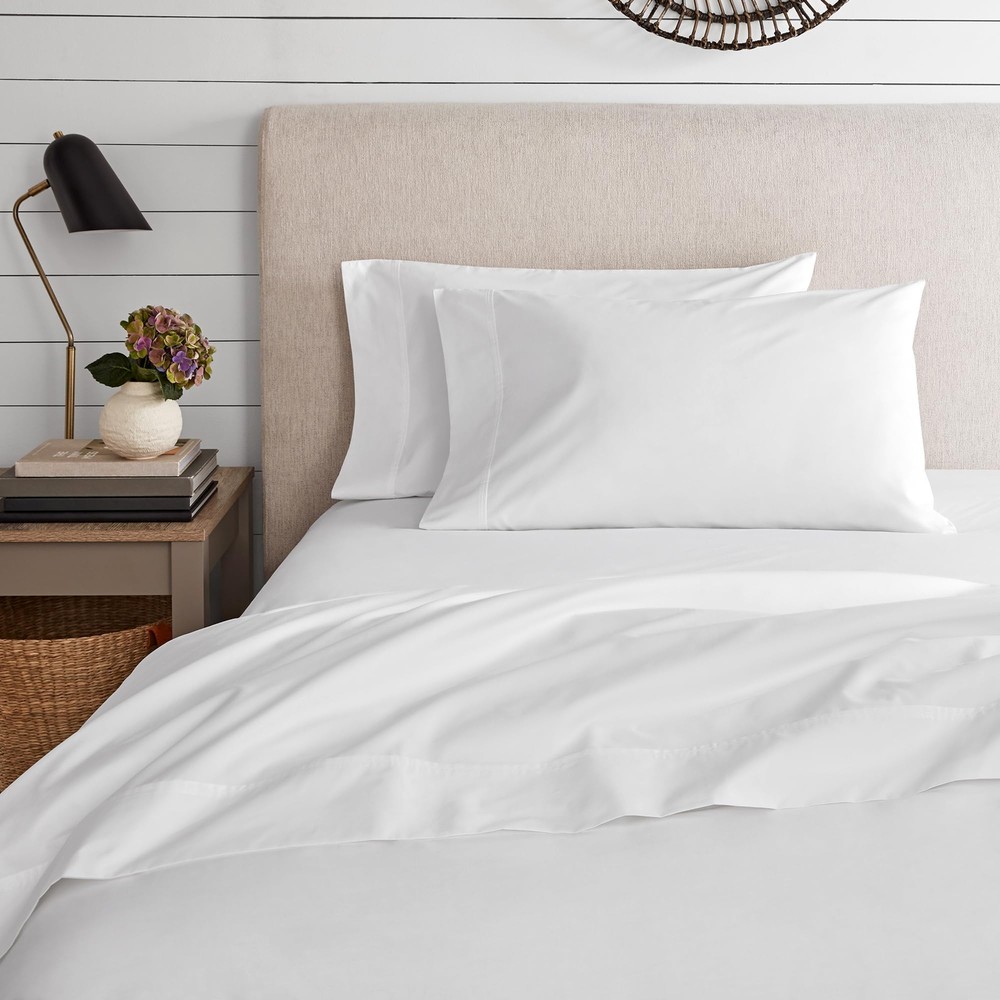 100% Cotton Sheets White Queen Bed 400 Thread Count Percale Weave Cooling She...