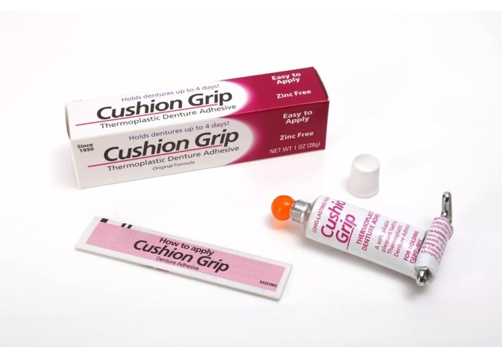 Cushion Grip Thermoplastic Denture Adhesive 1 Oz - 100% Waterproof & Zinc Free