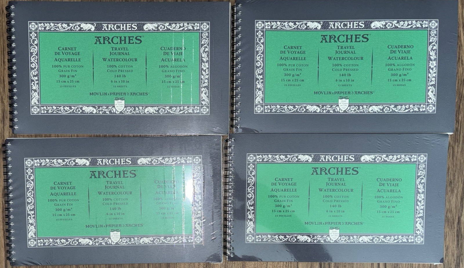 Arches 4pk Watercolor Travel Journal 6x10 Paper NEW 60 Sheets Paint Ink Acrylic