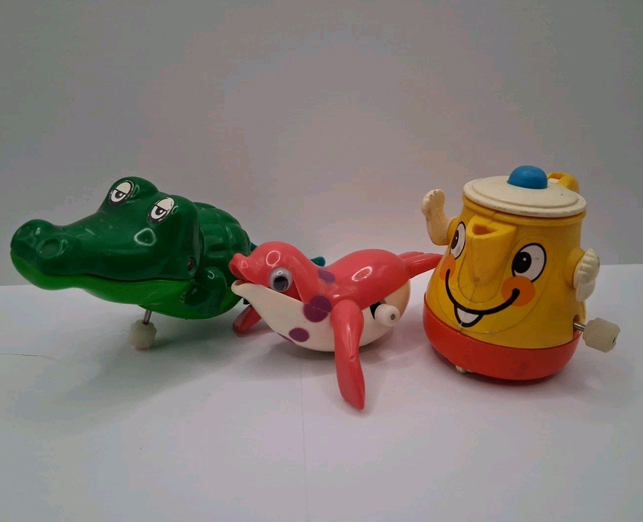Vintage Tomy Wind Up Toys Lot Of 3 - Alligator, Seal, Teapot