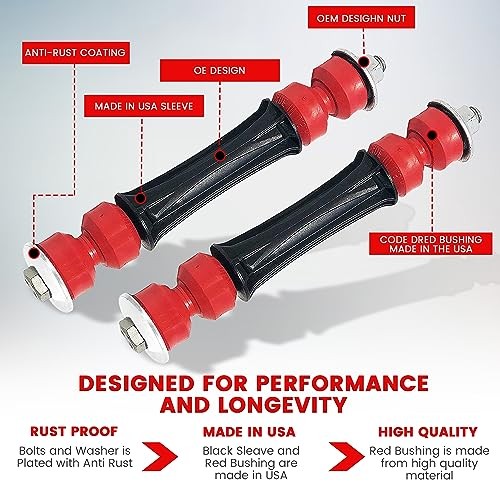 4PC Front Sway Bar Stabilizer Link Kit + CODE RED Front Link & Bushing Kit