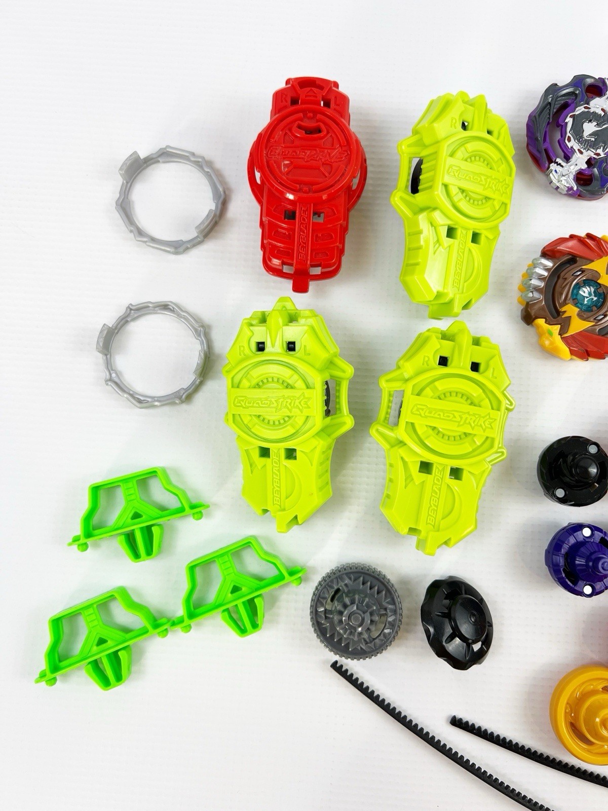 Large Lot of 30+ Beyblades Many Pieces Tops Parts Metal Cords Launchers HASBRO