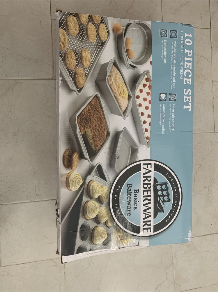 Farberware 10-Piece Nonstick Bakeware Set with Cooling Rack Grey Cooling Grid