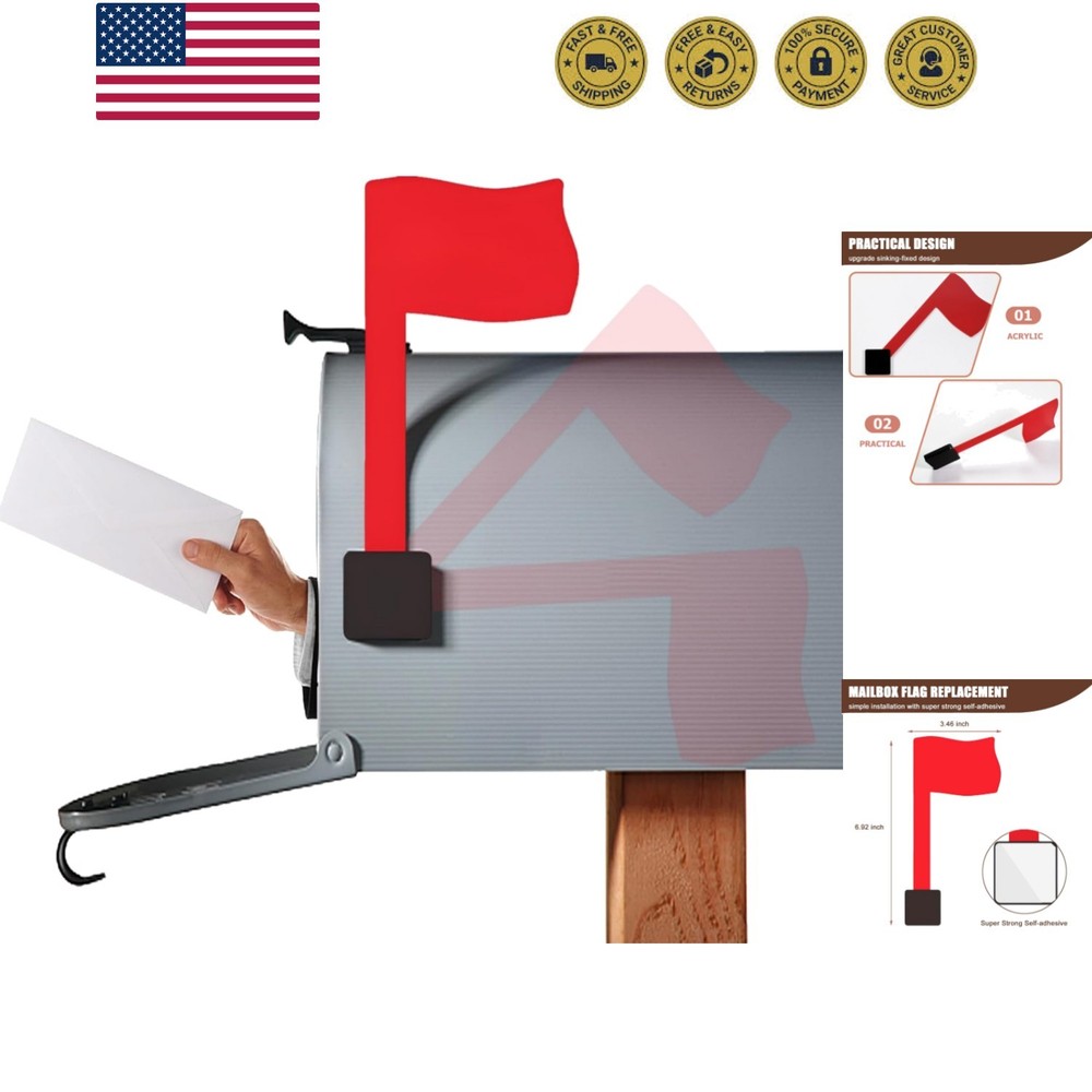 Universal Acrylic Red Flag Mailbox Flag Sign Upgrade Sinking-Fixed Design wit...