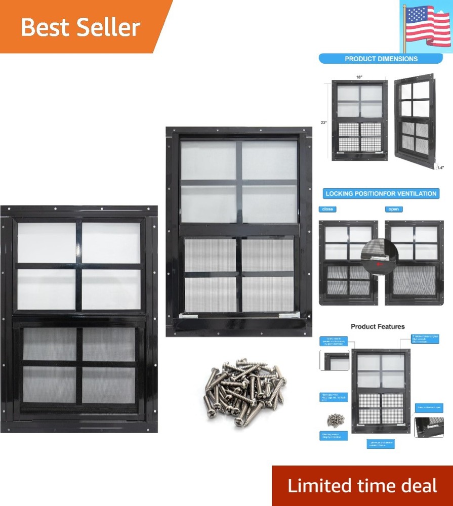2 Pack Shed Windows with Black Frame, 18x 23 Flush Mount Small Window with Te...