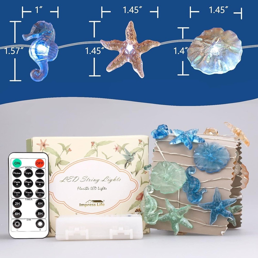 Nautical Ocean Theme String Lights: 30 LEDs with Remote, 10 ft for All Occasions