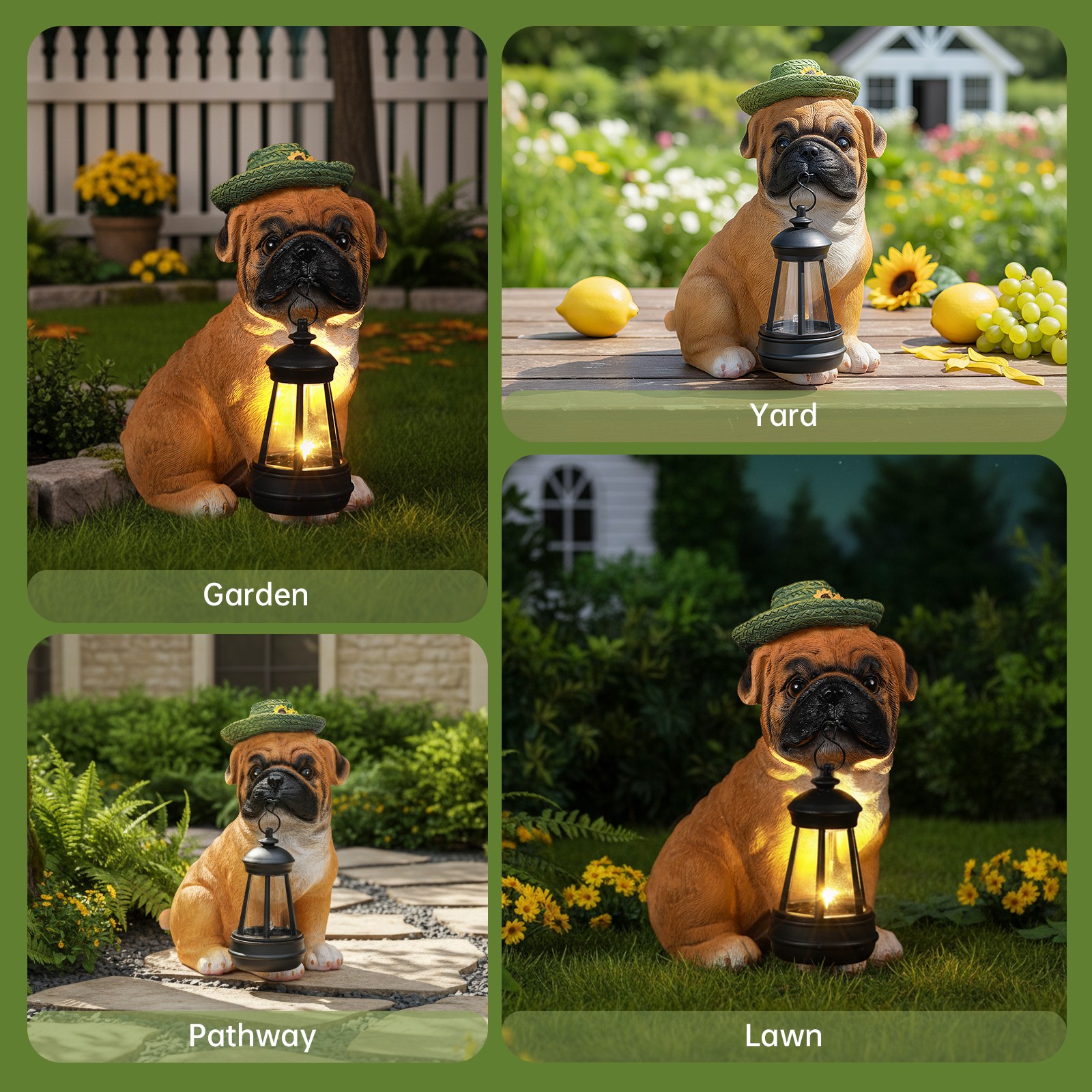 Solar-Powered Garden Dog Statue with Integrated Lanterns for Outdoor Decor