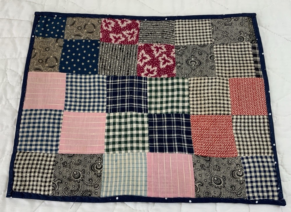 Vintage Antique Patchwork Large Table Topper, Four Patch, Squares, Early Checks