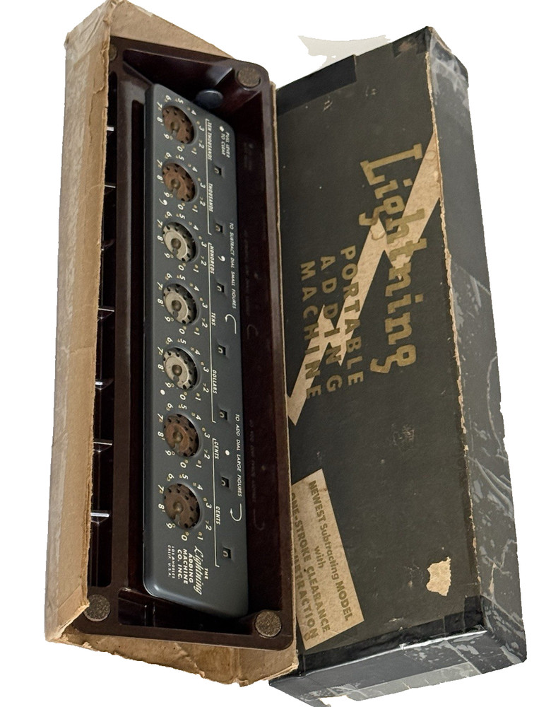 Vintage Lightning Portable Adding Machine Calculator with Bakelite Base