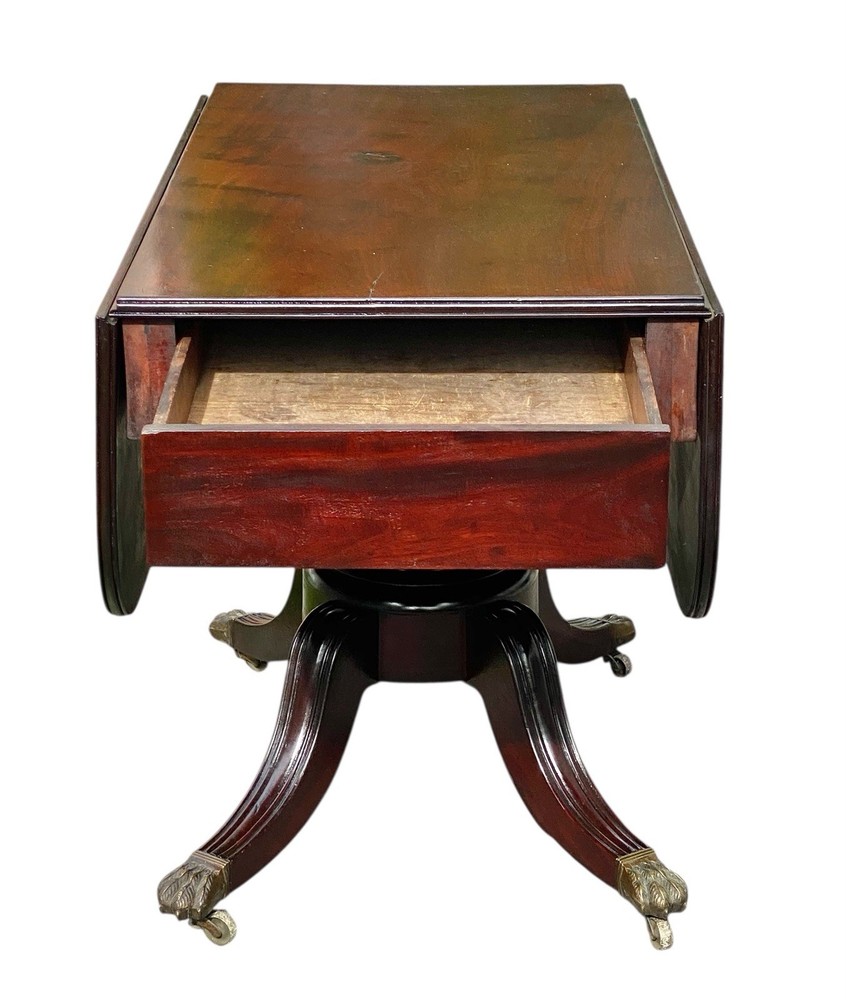 Antique Boston Mahogany Classical Drop Leaf Dining Table