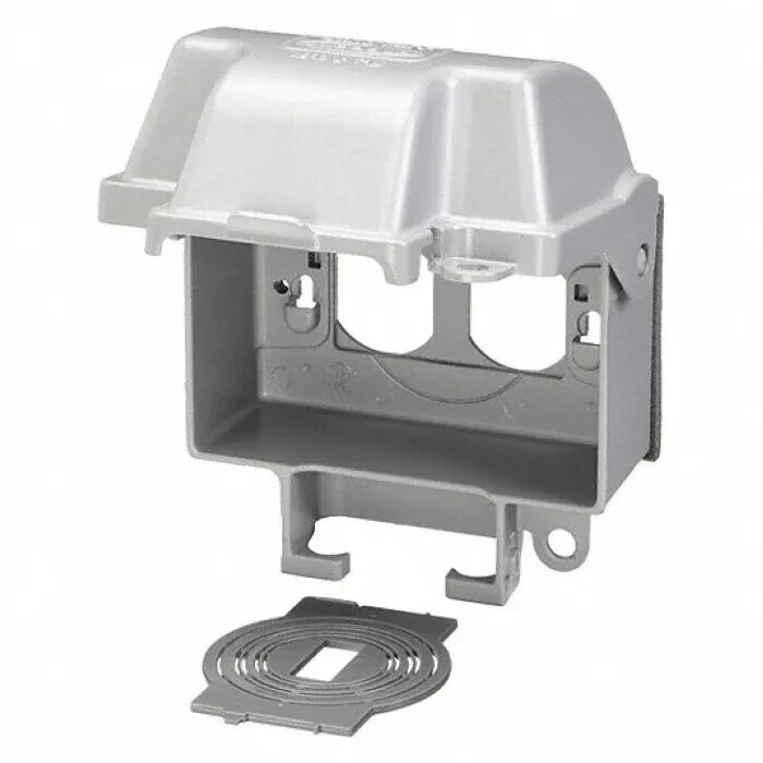 Quick-Fit Outdoor Weatherproof Electrical Box Cover Horizontal Mount Single Gray