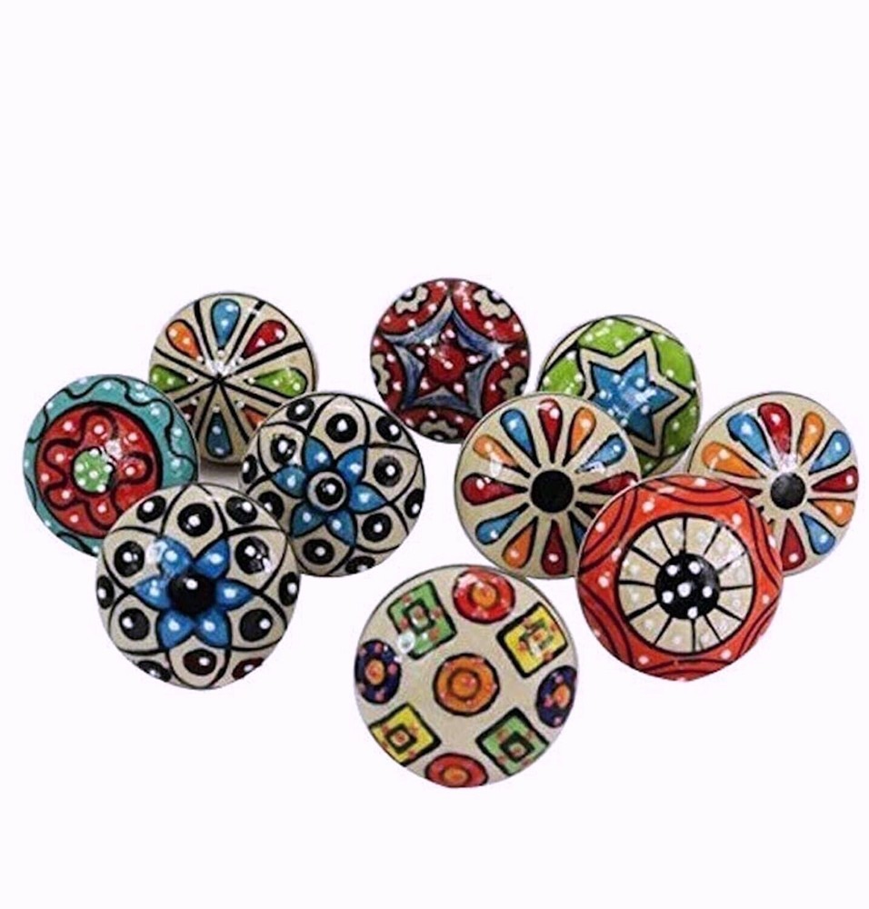 Indian Boho Handmade Ceramic Door Knobs Lot of 10 Pc Cabinet Drawer handle pulls