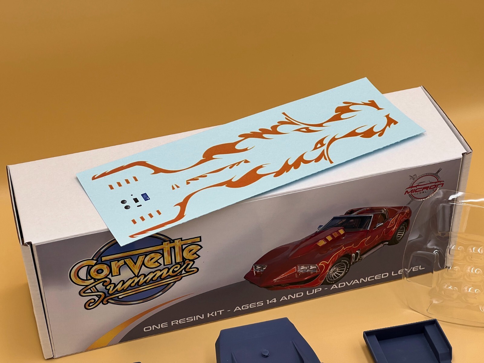 1:25 Corvette Summer Resin Model Kit With Decals, Rubber Tires and Clear Parts